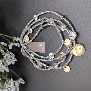 J. Jill Hammered Silver and Gold Charms Beaded Multi Strand Bracelet NWT